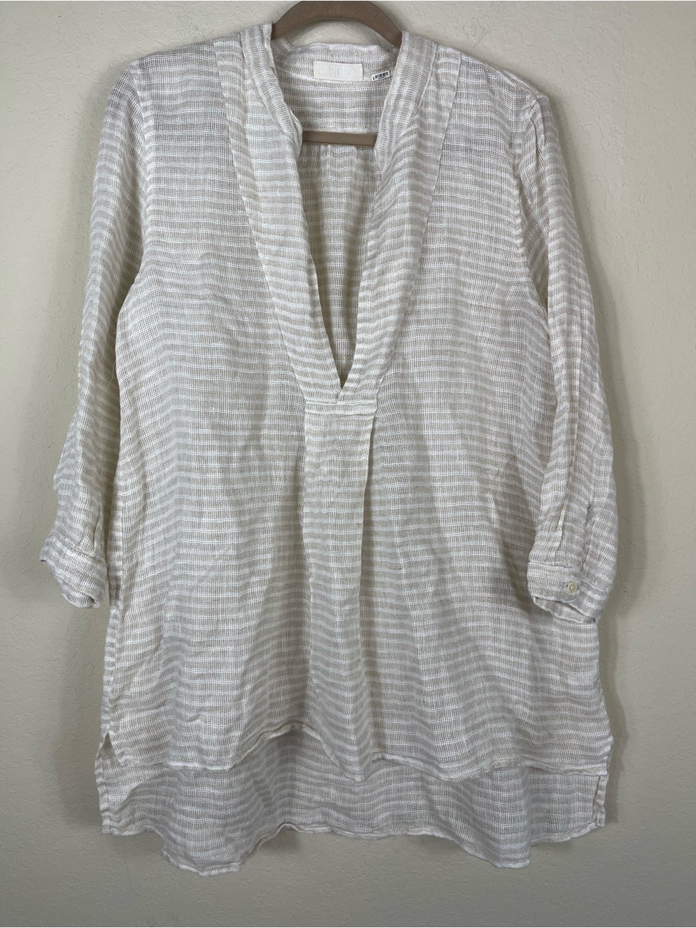 CP Shades Dakota Striped Tunic Woven Linen Beige Size Small